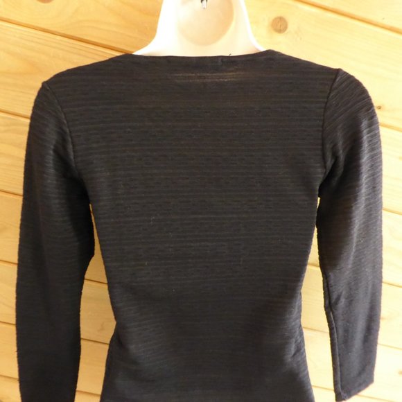 STRIPE Rayure Paris Black 3/4 sleeved V-Neck Crop Office Formal Pullover Top S - Picture 8 of 10
